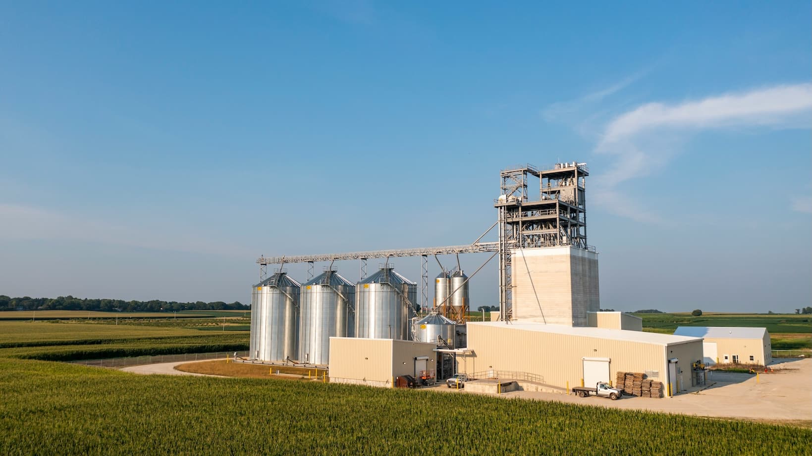 Grain handling facility with elevator legs and conveyor systems
