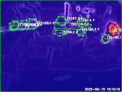 Thermal camera view detecting heat anomaly on planer cutterhead